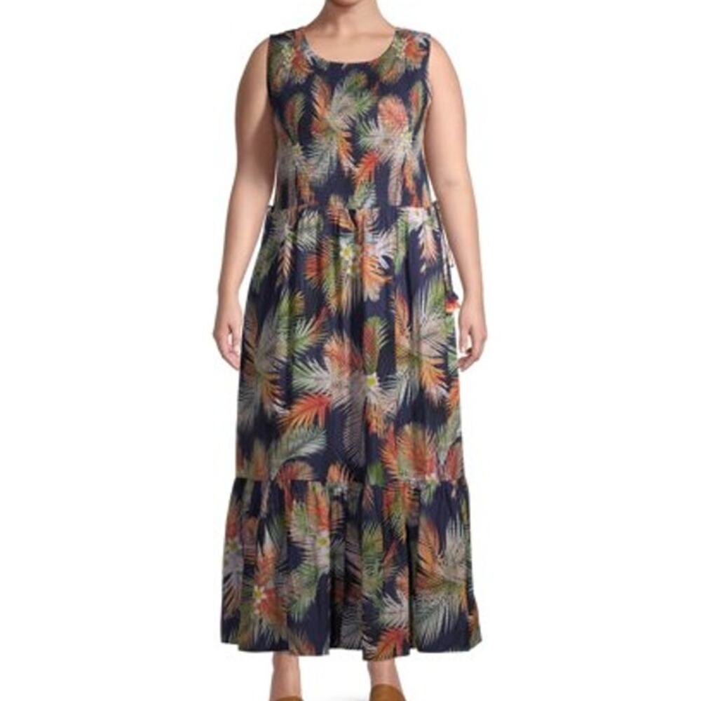 NWT ~ Women's Navy Blue Floral Print Sleeveless Sundress Maxi Dress ~ Plus 2X